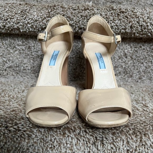 Prada Women's Cream Patent Leather Strap Shoes. - Picture 5 of 13